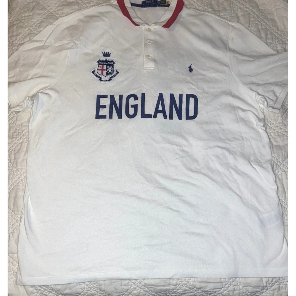 Polo Ralph Lauren England Polo Shirt Mens XXL White Red Blue Crest ENG 24 Logo